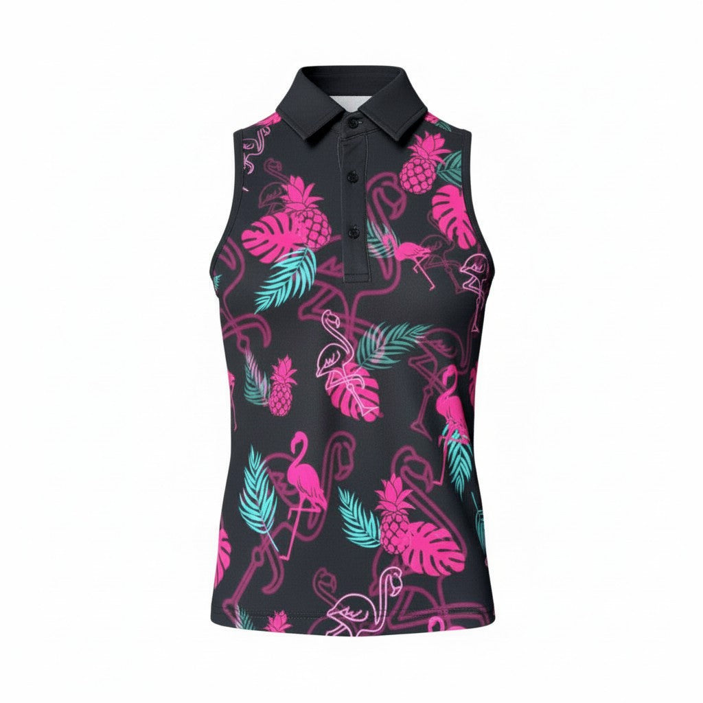 Electric Flamingo Ladies Sleeveless Polo
